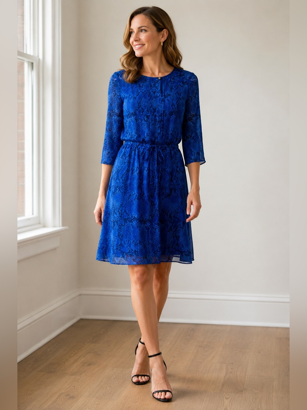 BABATON Blue Silk Snakeskin Print Dress